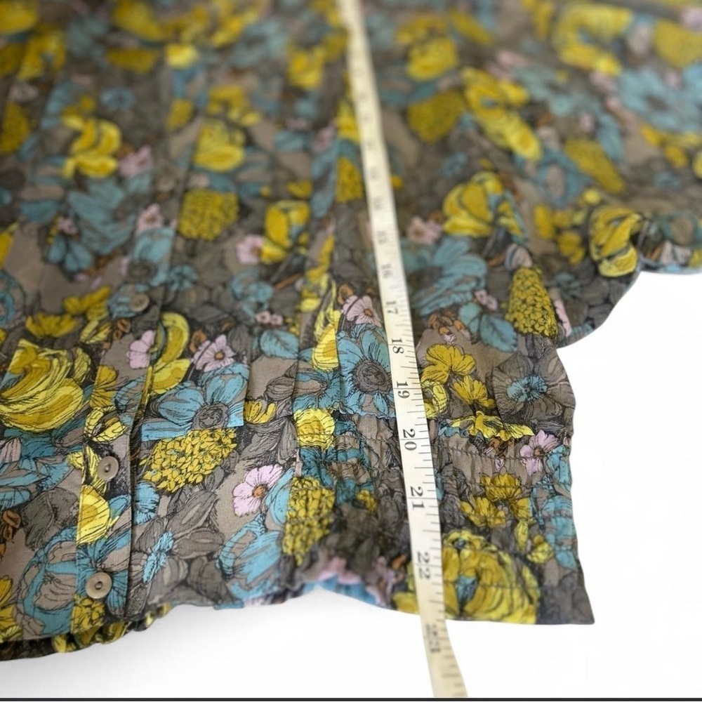 Hinge Sheer Floral Pleated Blouse Batwing Long-sleeved Button Down Size Small - Picture 5 of 7